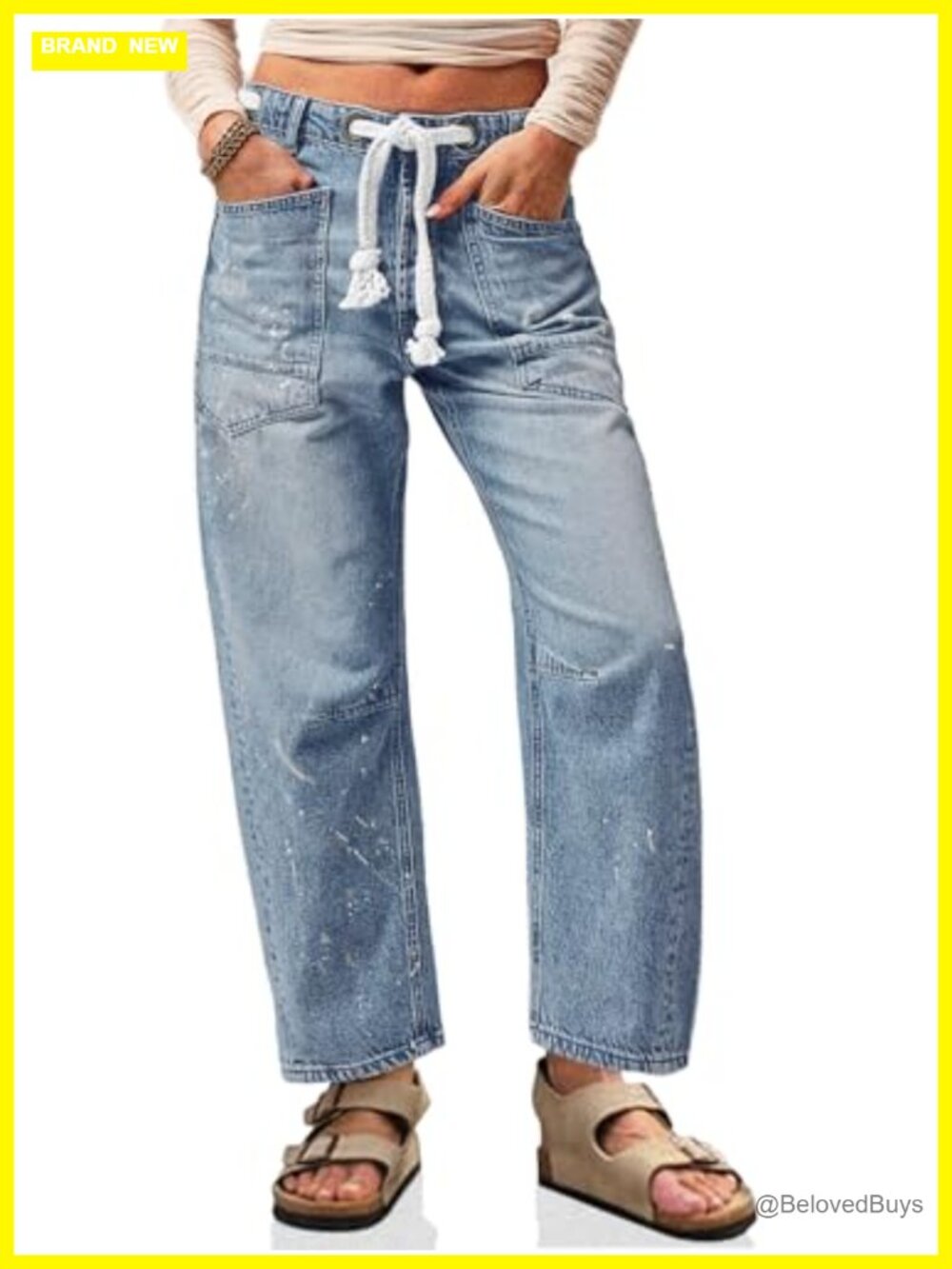 Womens Baggy Barrel Horseshoe Jeans High Waisted Wide Leg Denim Pants